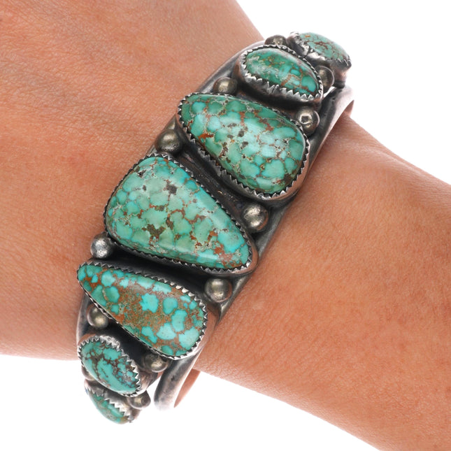 6.6" Vintage Navajo sterling silver Pilot Mountain web turquoise cuff bracelet