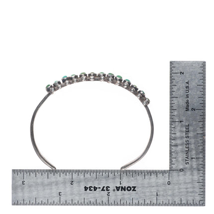 6.75" c1940 Zuni green snake eye turquoise sterling silver cuff bracelet