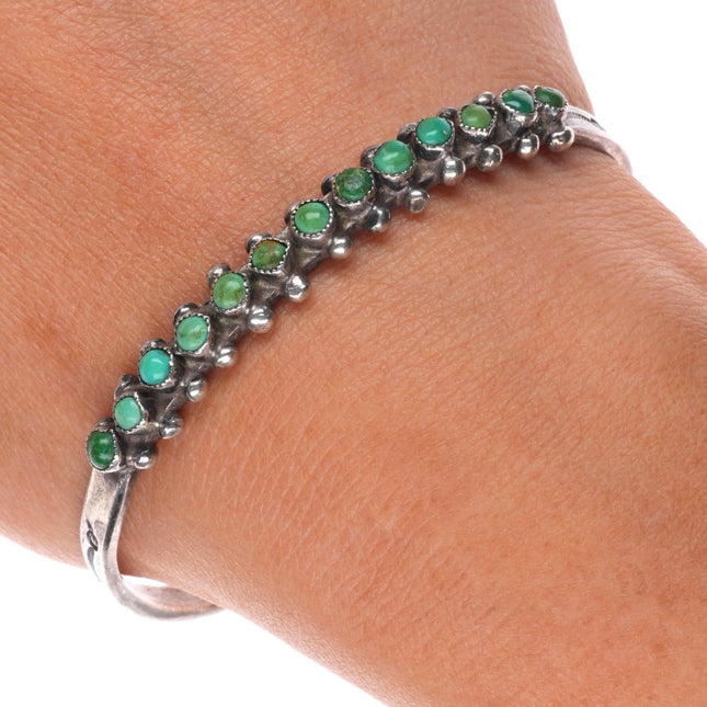 6.75" c1940 Zuni green snake eye turquoise sterling silver cuff bracelet