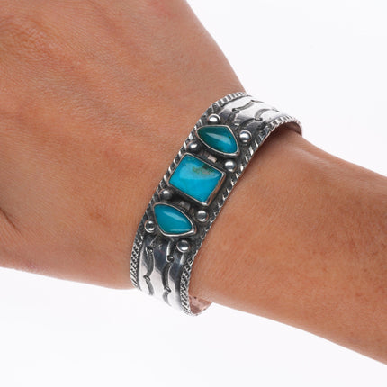 6.5" c1930 vintage Navajo Ingot silver Arizona Gem Silica cuff bracelet