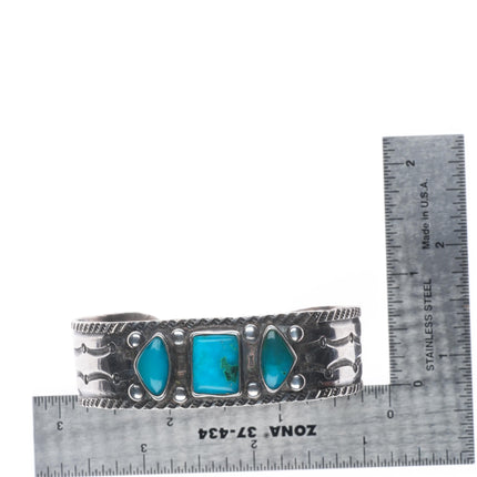 6.5" c1930 vintage Navajo Ingot silver Arizona Gem Silica cuff bracelet