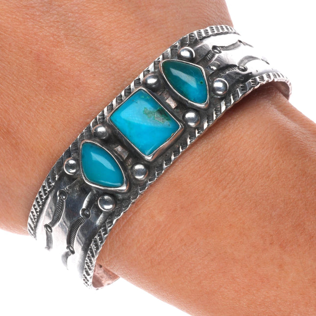 6.5" c1930 vintage Navajo Ingot silver Arizona Gem Silica cuff bracelet