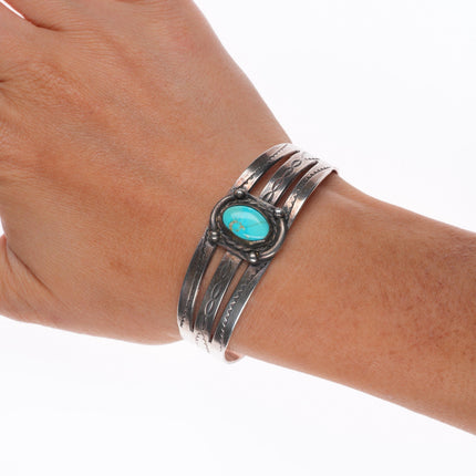 6.25" 1940's vintage Navajo sterling silver cuff bracelet with turquoise