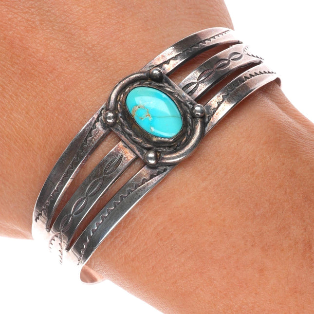 6.25" 1940's vintage Navajo sterling silver cuff bracelet with turquoise