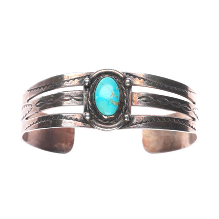 6.25" 1940's vintage Navajo sterling silver cuff bracelet with turquoise