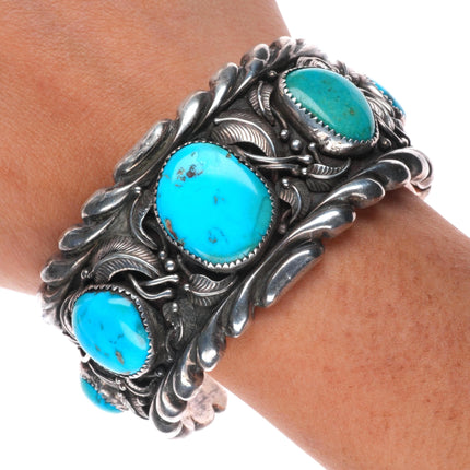 7" vintage Andy Lee Kirk Isleta pueblo sterling silver turquoise cuff bracelet
