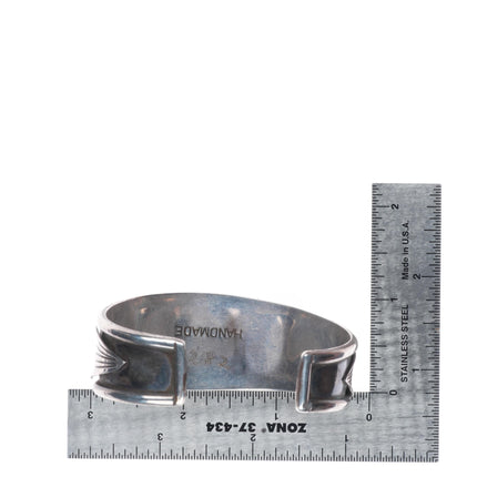 6.75" Vintage Navajo Morenci Turquoise row cuff bracelet sterling silver