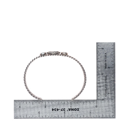 6.4" 1930's Vintage Navajo sterling silver twisted wire turquoise cuff bracelet