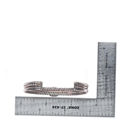 6.4" 1930's Vintage Navajo sterling silver twisted wire turquoise cuff bracelet