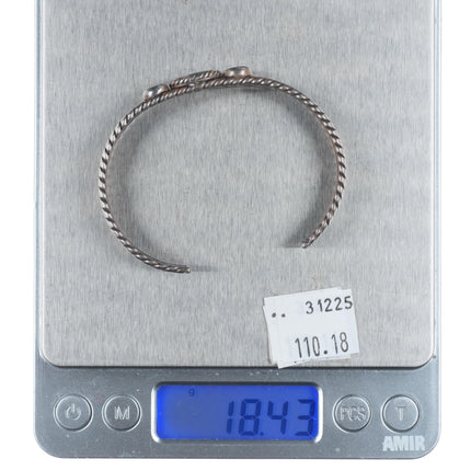 6.4" 1930's Vintage Navajo sterling silver twisted wire turquoise cuff bracelet