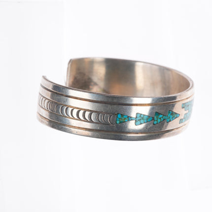 6.4" Thomas Singer Navajo sterling silver chip inlay turquoise cuff bracelet