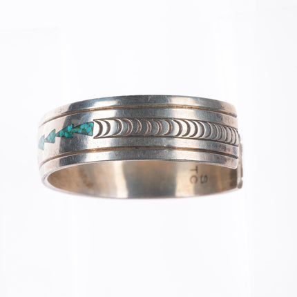 6.4" Thomas Singer Navajo sterling silver chip inlay turquoise cuff bracelet