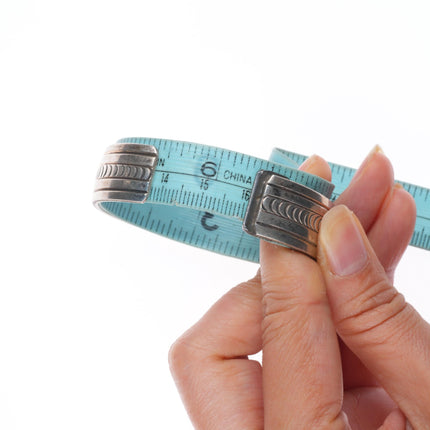 6.4" Thomas Singer Navajo sterling silver chip inlay turquoise cuff bracelet