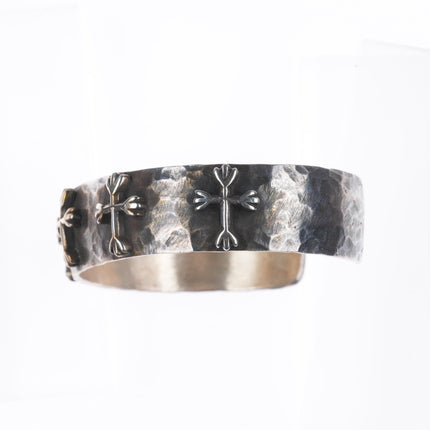 7" Ruth Denetdale Navajo/Raymond Coriz Kewa Sterling silver cross cuff bracelet