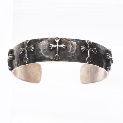 7" Ruth Denetdale Navajo/Raymond Coriz Kewa Sterling silver cross cuff bracelet