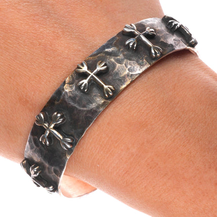 7" Ruth Denetdale Navajo/Raymond Coriz Kewa Sterling silver cross cuff bracelet