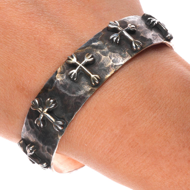 7" Ruth Denetdale Navajo/Raymond Coriz Kewa Sterling silver cross cuff bracelet