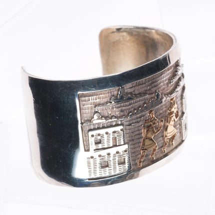 6.3" Bennett Kagenveama Hopi sterling silver/14k gold storyteller cuff bracelet