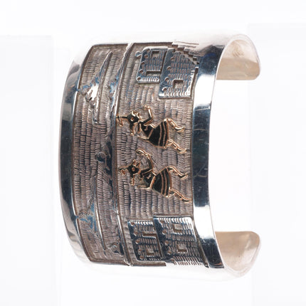 6.3" Bennett Kagenveama Hopi sterling silver/14k gold storyteller cuff bracelet