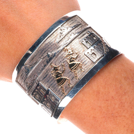 6.3" Bennett Kagenveama Hopi sterling silver/14k gold storyteller cuff bracelet