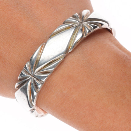 6.1" Vintage Navajo chiseled and filed ingot silver cuff bracelet sterling