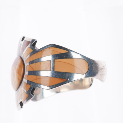 6.5" Vintage southwestern sterling silver picture jasper inlay cuff bracelet