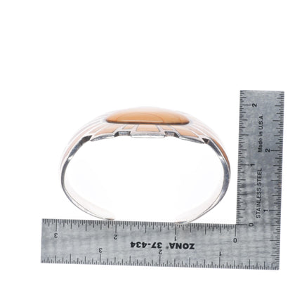 6.5" Vintage southwestern sterling silver picture jasper inlay cuff bracelet