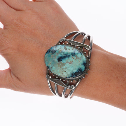 6.75" c1930 Navajo ingot silver variscite cuff bracelet
