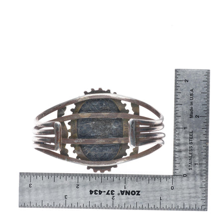 6.75" c1930 Navajo ingot silver variscite cuff bracelet