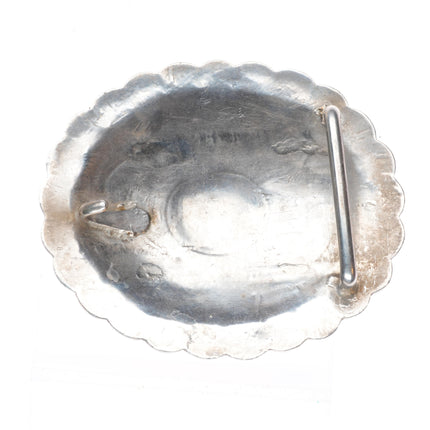 Big Vintage Navajo or Hopi Overlay belt buckle with turquoise sterling silver