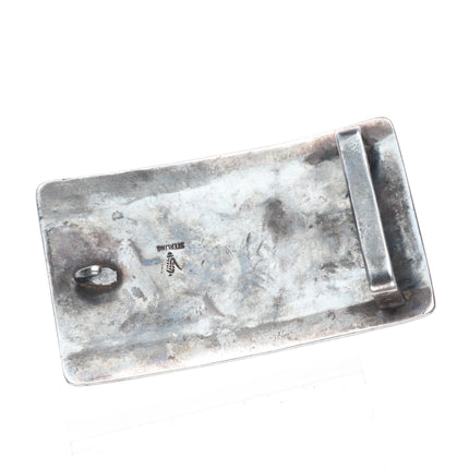 Allen Pooyouma Hopi sterling silver Horse/raincloud coral/turquoise belt buckle