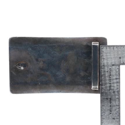 Allen Pooyouma Hopi sterling silver Horse/raincloud coral/turquoise belt buckle