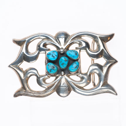 Vintage Navajo cast sterling silver 5 stone turquoise cluster belt buckle
