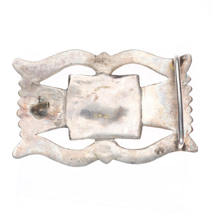 older Vintage Navajo cast sterling silver green turquoise belt buckle