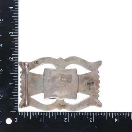 older Vintage Navajo cast sterling silver green turquoise belt buckle