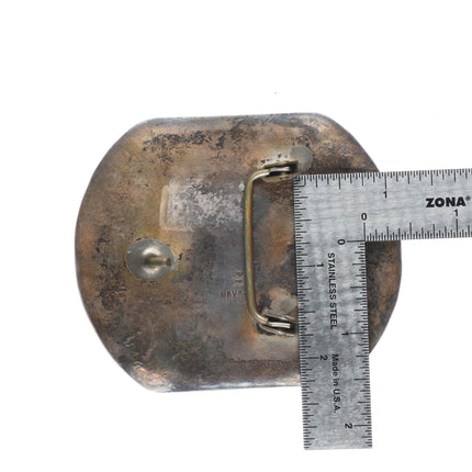 Big Vintage RB Navajo sterling silver Zuni intarsia inlay dancer belt buckle