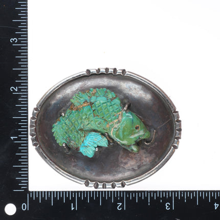 Vintage Native American sterling silver Zuni fish fetish turquoise belt buckle