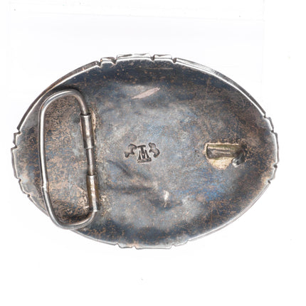 Vintage Native American sterling silver Zuni fish fetish turquoise belt buckle