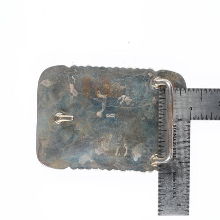 Vintage Etsate Zuni sterling silver Gan dancers intarsia inlay belt buckle