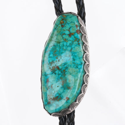c1970 Vintage Navajo high grade turquoise bolo tie sterling silver Joe Chee