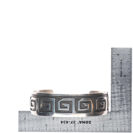 7" Vintage Navajo sterling silver maze pattern overlay cuff bracelet