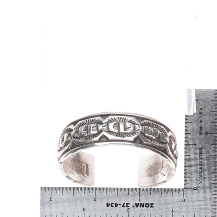 6.6" Vintage Navajo Deep stamped sterling silver SB cuff bracelet