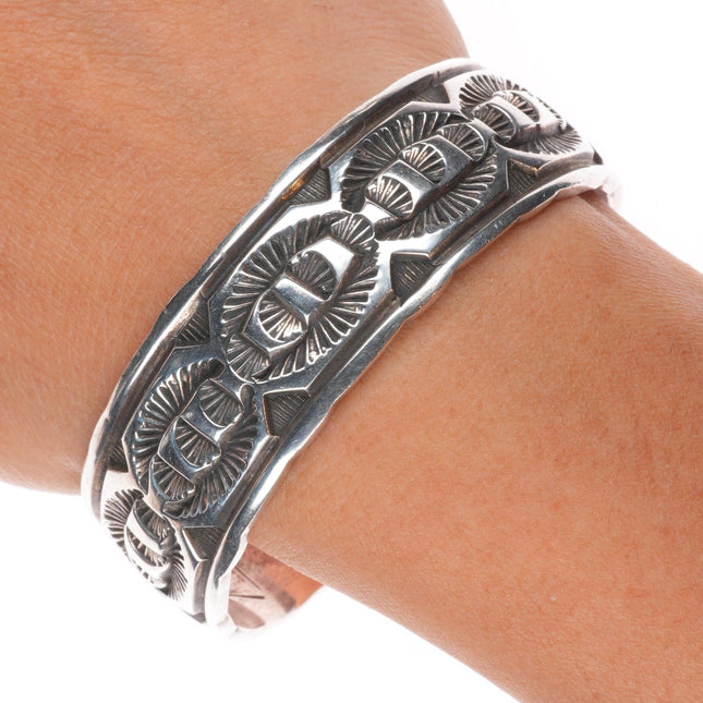 6.6" Vintage Navajo Deep stamped sterling silver SB cuff bracelet