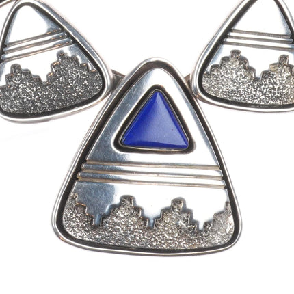 Alfred Joe Navajo Sterling silver lapis beaded necklace shadowbox/overlay design