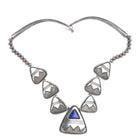 Alfred Joe Navajo Sterling silver lapis beaded necklace shadowbox/overlay design