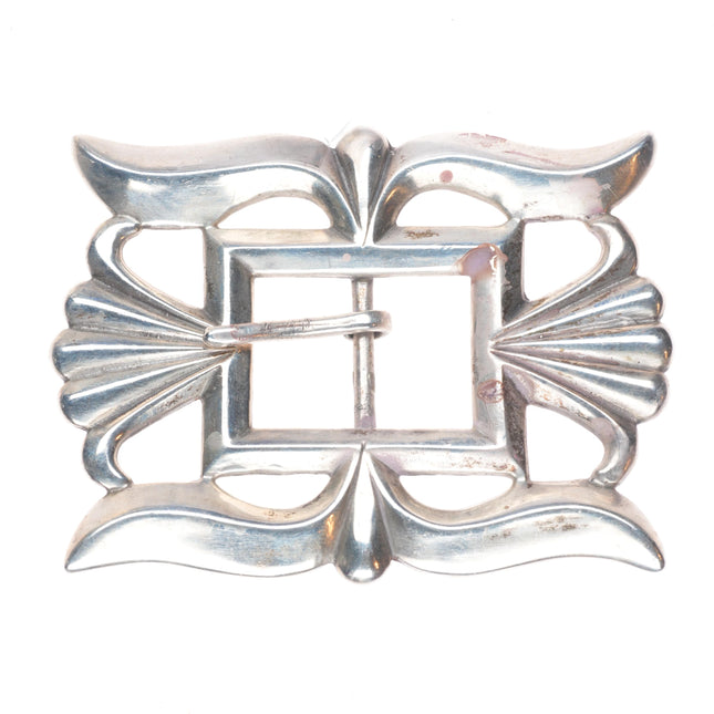 Vintage Navajo sandcast sterling silver belt buckle SS