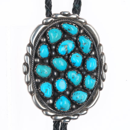 c1960's c-31 Harry Begay? Sterling silver turquoise cluster bolo tie fancy tips