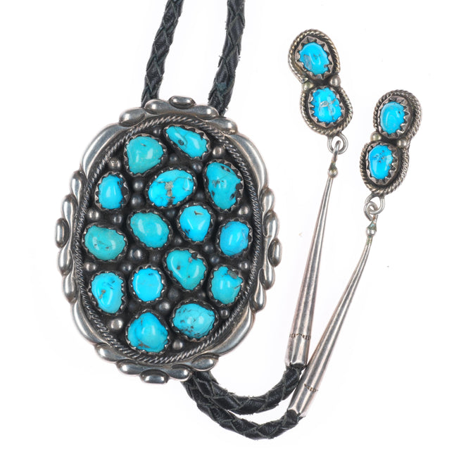 c1960's c-31 Harry Begay? Sterling silver turquoise cluster bolo tie fancy tips
