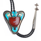 Large vintage Santo Domingo sterling silver agate bolo tie turquoise/shell inlay