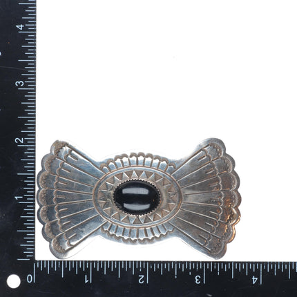 Large Vintage Navajo nicely stamped sterling silver onyx barrette/hair clip